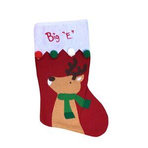 RED/WHITE RAINDEER CHRISTMAS STOCKING "BIG E" EMBELLISHED ON TOP SIZE-16"